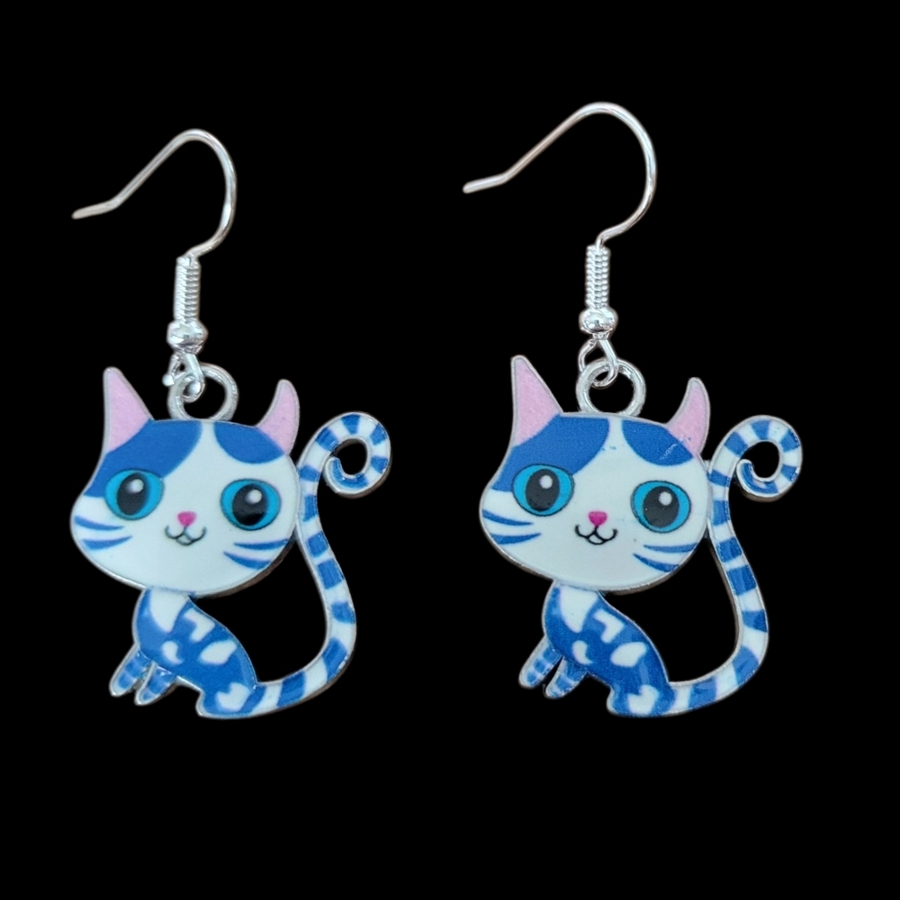 Blue Kitty Cat Earrings